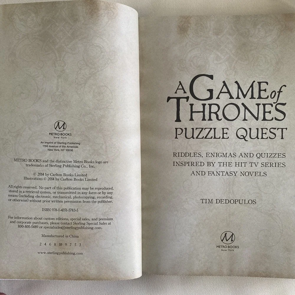 A Game of Thrones Puzzle Quest VG Book Tim Dedopulos Brain Teasers‎